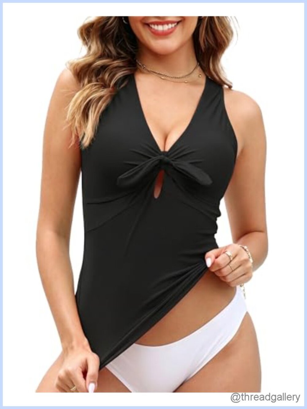 Modest Tankini Top Women Swimwear Knotted Keyhole Padded Adjustable Bathing Suit